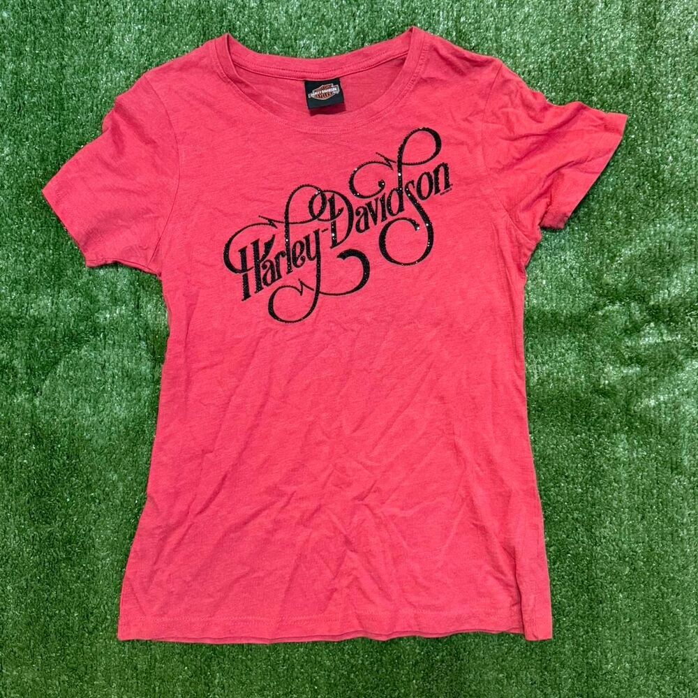 Harley-davidson Women's Red and Pink T-shirt